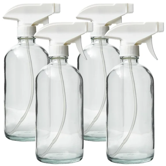 Glass 16 oz spray bottles | 4-Pack | White trigger sprayer, Adjustable