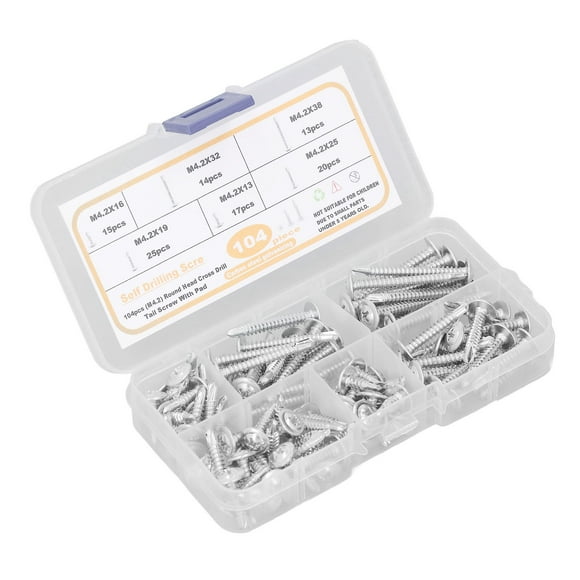 Round Head Self Drilling Screws, Self Drilling Screw 104 Pcs Carbon Steel High Strength For Woodworking
