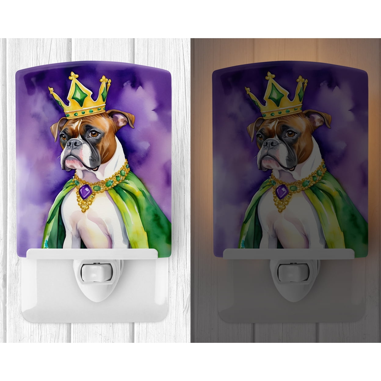Boxer King of Mardi Gras Ceramic Night Light 4 in x 6 in