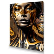 Designart Attractive Woman With Gold Butterflies II Canvas Wall Art