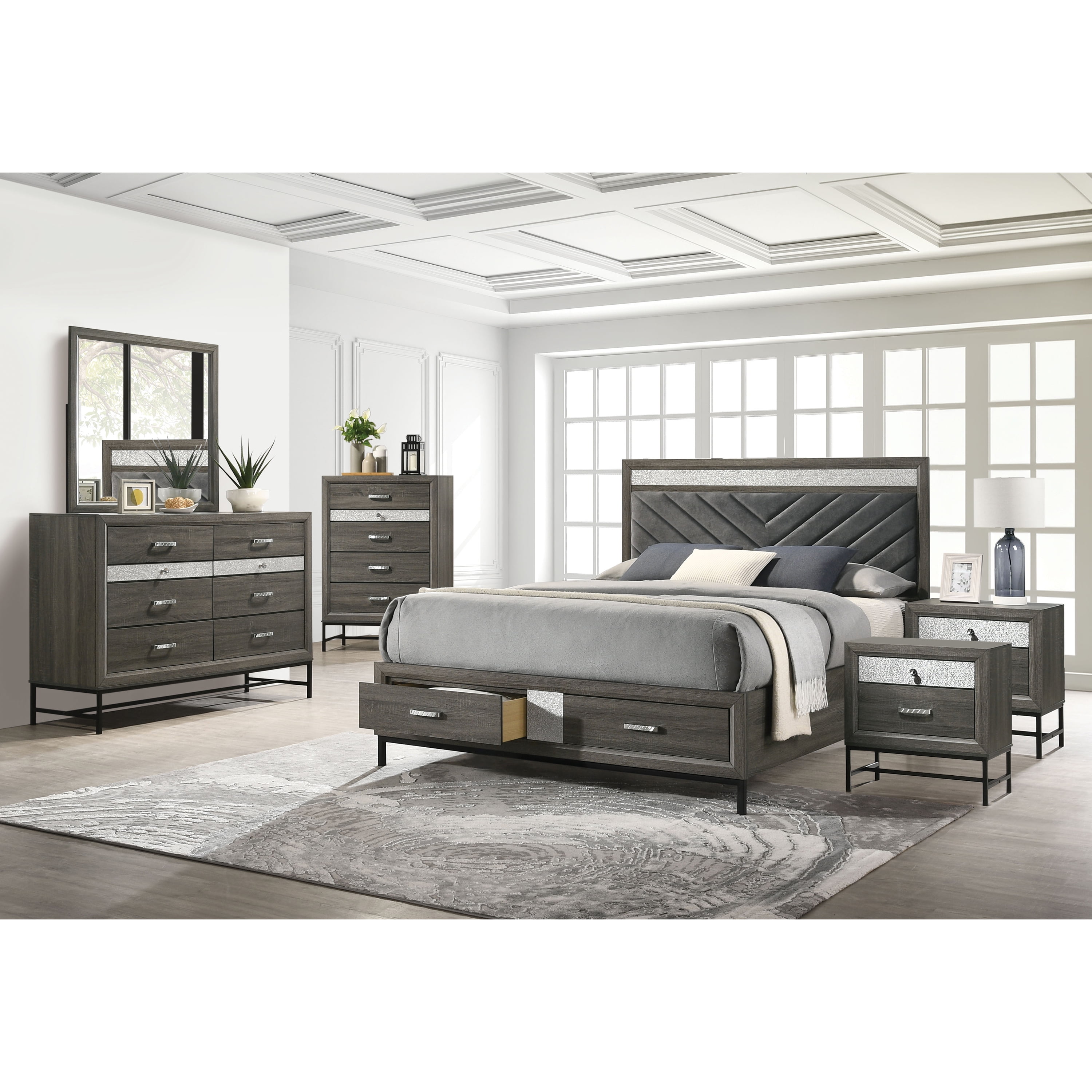 Furniture of America Joolen Wood Gray 6-Piece Queen Bedroom Set