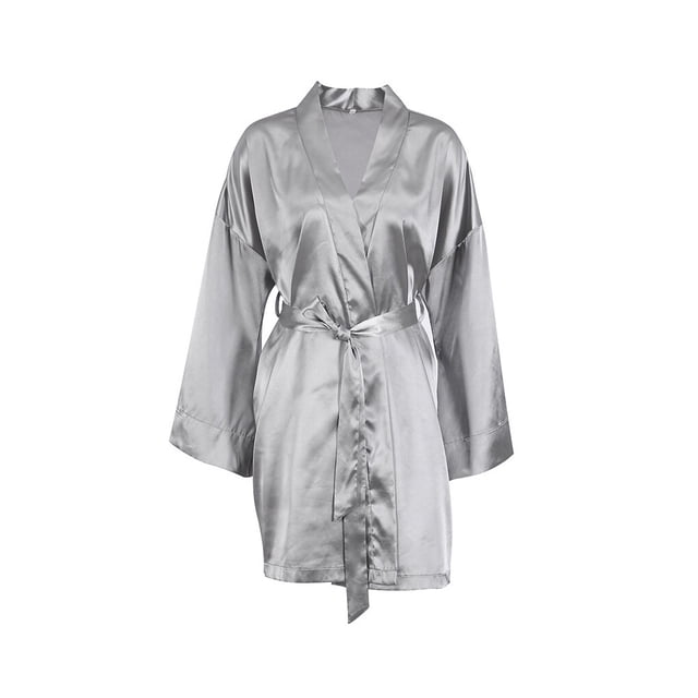 kurtrusly Sexy Sleepwear Ceinture Peignoir Robe de Chambre Robe de Chambre Robe Flare Manches Été Datant Mode Attrayante Douceur Gris L