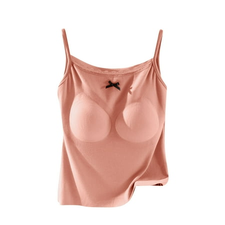 Savings Self Bra Tank Tops for Women Summer Sexy Lace Trim Camis Casual Sleeveless Camisoles No Underwire Support Push-Up Strapless Tees Undershirts Workout Yoga Clothes With Build In Bras