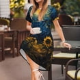thumbnail image 3 of Bingfone Oil Starry Sky Sunflower Print Women’s Short Sleeve Dress, Comfortable Casual Dress, Stylish Summer Dress with Stretchy Fit for Daily Wear, 3 of 6