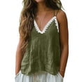 thumbnail image 2 of Hueook Linen Tank Tops Woman Plus Size Flowy Fashion Lace V-Neck Sleeveless Spaghetti Strap Cami Bandage Top Camisoles Army Green L, 2 of 9
