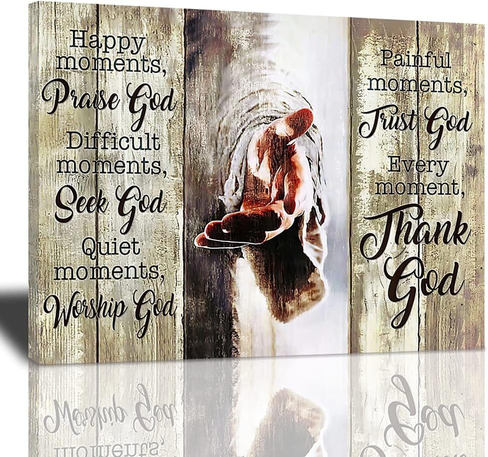Amazing Jesus Poster Christian Religious Canvas Wall Art Every Moment Thank  God Painting Christ Pictures Prints Hand of God Artwork Motivational Quotes  Wall Decor Poster Framed for Bedroom Living Room