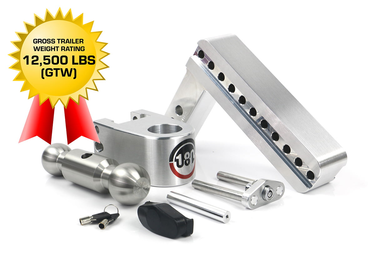 Stainless Steel Combo Ball Adjustable Aluminum Trailer Hitch & Ball Mount 8 Drop 180 Hitch w/ 2 Shank/Shaft and a Double-pin Key Lock 2 & 2-5/16 Weigh Safe LTB8-2 