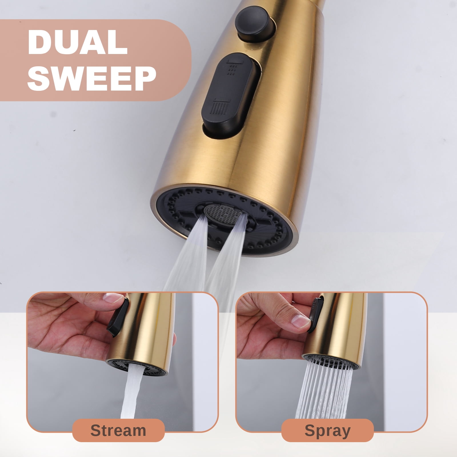Wowow Single Handle Pull Down Sprayer Kitchen Faucet with Deckplate and Soap Dispenser in Black and Gold