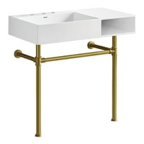 Kingston Brass Aurelius 36-inch Matte White Console Sink with Brushed Brass Legs and 8-inch 3-Hole