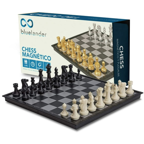 Ajedrez Profesional Magnético Bluelander Tablero Plegable y Portátil de 25cm x 25cm Bluelander Blanco con Negro