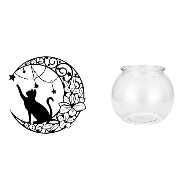 Decoración De Pared De Gato De Metal, Arte De Pared De Gato Negro Para Decoración Del Hogar, Adorno Para Pecera Pequeña, Acuario, Pecera, Jarrón, Mesa, Regalos Para Amantes De Los Gatos,