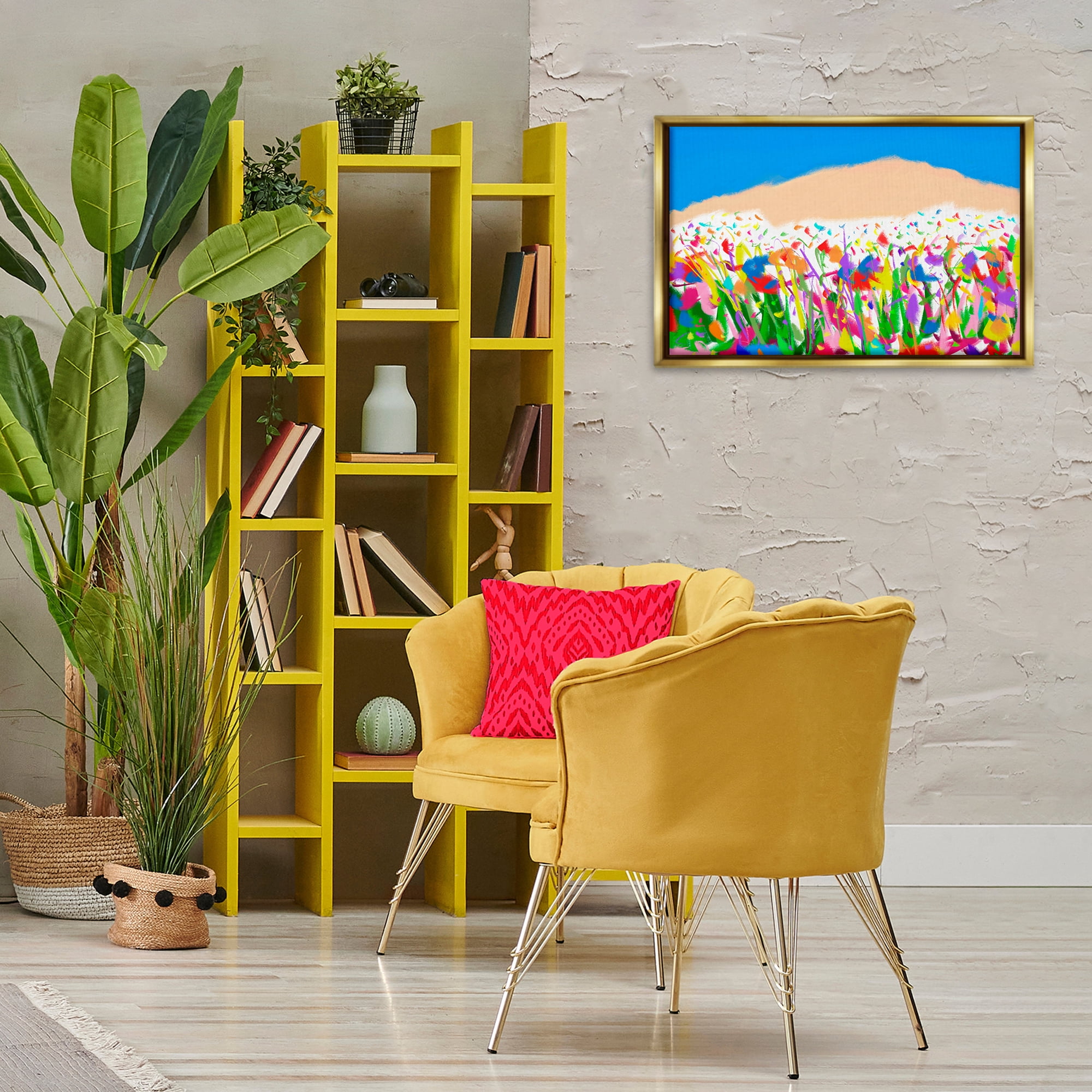 Stupell Industries Joyful Landscape Abstraction Landscape Painting Gold Floater Framed Canvas Art Print Wall Art, 25 x 17