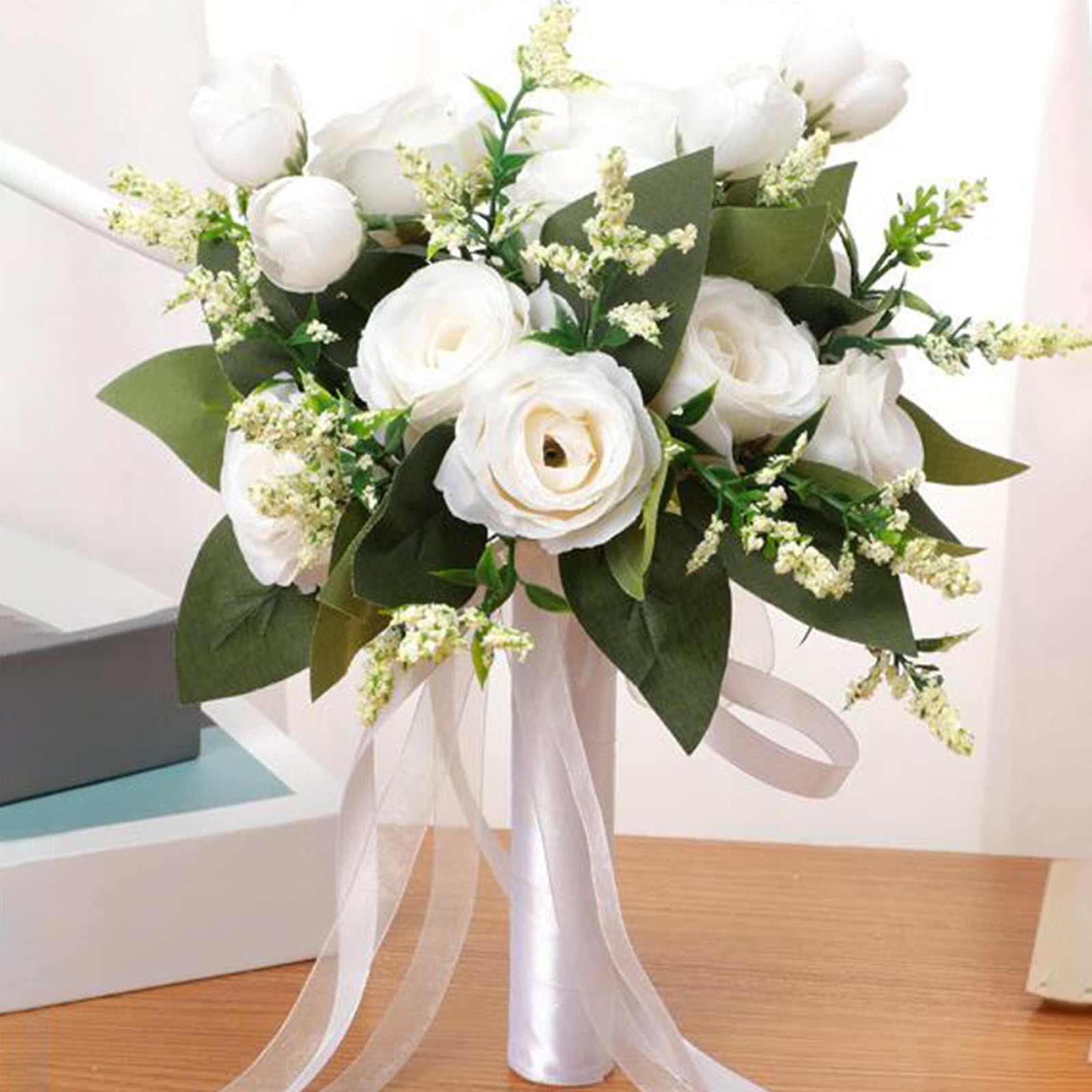  LEIFENY Wedding Bouquets for Bride, Champagne White