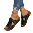 thumbnail image 4 of 2025 Womens Sandals Beach, Xunlbb Women's Fashion Casual Belt Buckle One-Line Spring And Summer New Breathable Thick-Soled Open-Toe Beach Sandals(Black,Size:36), 4 of 9