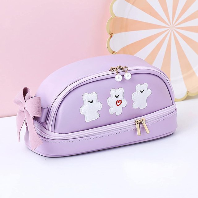 1 estuche para lápices Kawaii Girls, estuche para lápices lindo, estuche para lápices de oso, morado