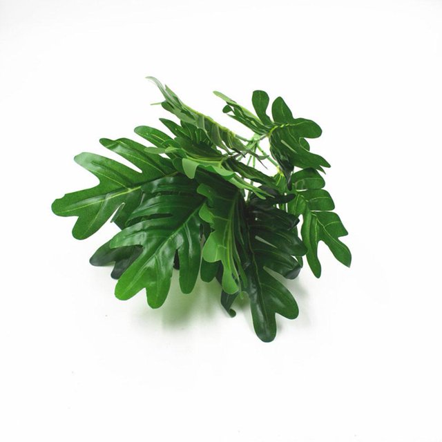 LEARNEVER 9 Stem Large Variegated Green Artificial Leaf Bundle 33cm Various Plant St