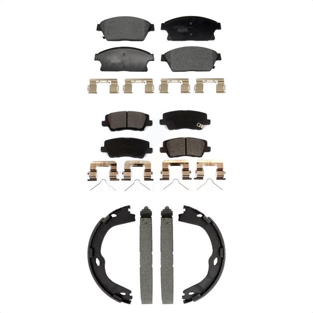 Transit Auto Front Rear Ceramic Brake Pads and Parking Shoes Kit for Car Cadillac ATS Without Brembo Brakes Slotted Rotors KTN-100953