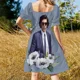 thumbnail image 5 of Vestido de manga corta con estampado floral azul de Adam Driver, elegante y casual., 5 of 7