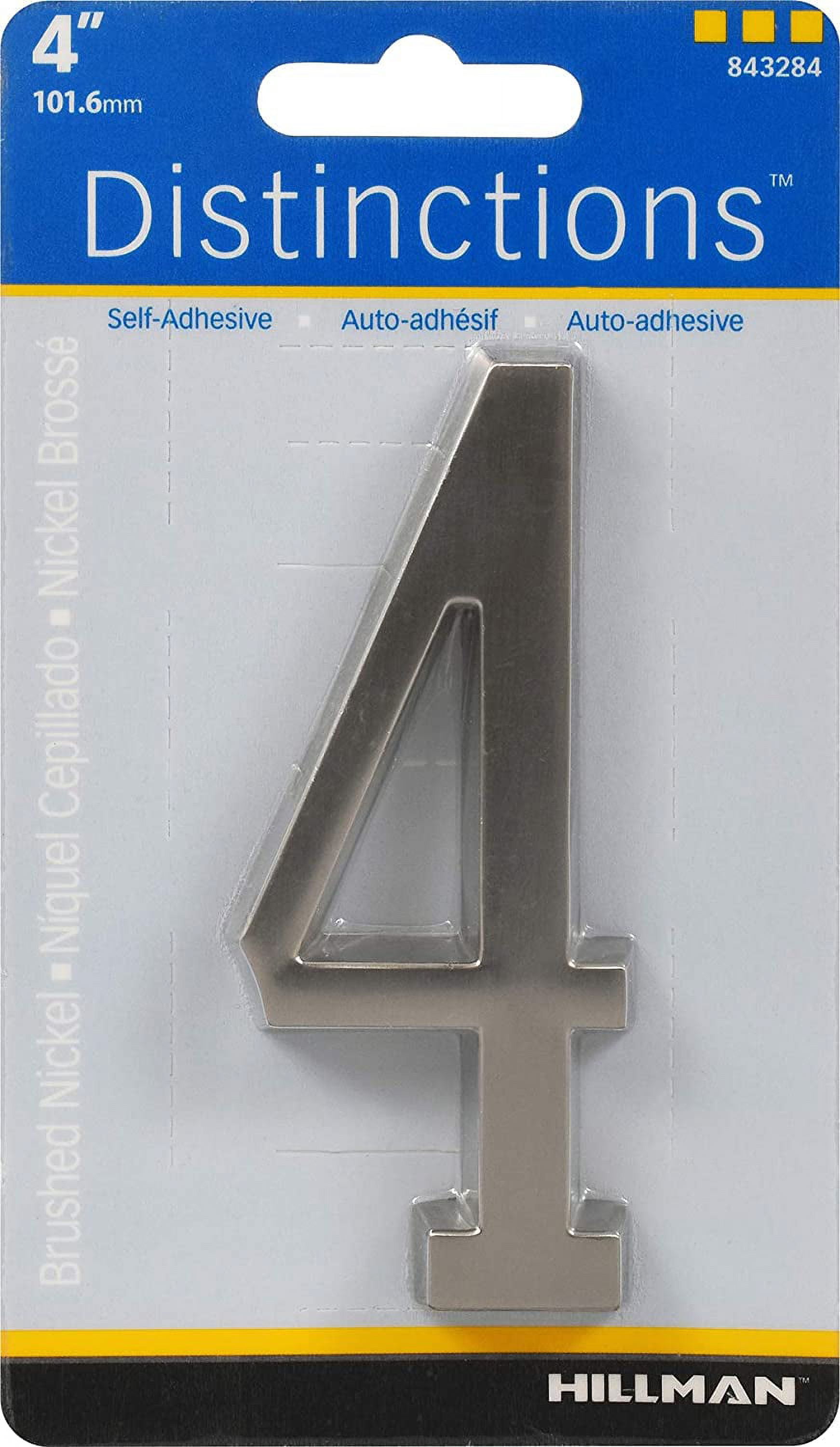 Hillman Group 843284 4 in. Nickel Distinctions Zinc Die-Cast Adhesive Plaque Number - 4 - 3 Piece