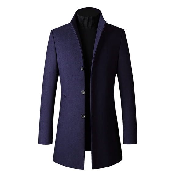 Fgnfyis Mens Jackets Solid Color Lengthened Prom Jacket Suit Long Sleeved Stand Collar Trench Fit Formal Banquet Winter Coats for Men Navy XXXXL