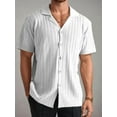 thumbnail image 4 of Mens Knit Shirt Short Sleeve Plain Button Down Beach Vacation Shirt Casual Striped Summer Top White L, 4 of 5