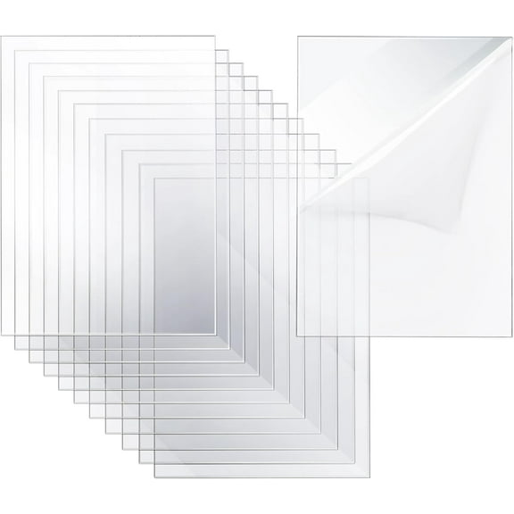 Elavain Clear Acrylic Sheets, 12 Pack Plexiglass Sheet 5x7 Replacement Glass Picture Frame Panels, PMMA Acrylic Casting Plate Ultra Transparent Glass Sheet for Picture Frames & DIY Projects- 1MM thick