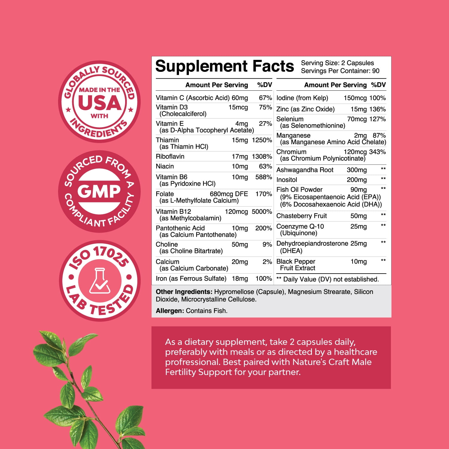 Natures Craft Fertility Supplement for Women with Prenatal Multivitamins, 180 Capsules