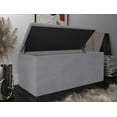 thumbnail image 3 of Home Design Arya Upholstered 42" Flip Top Storage Bench with Button Tufted Velvet Seat, Foam Padding, and Hidden Storage, Multi-Purpose Entryway or Bedroom Seating, Gray, 3 of 6