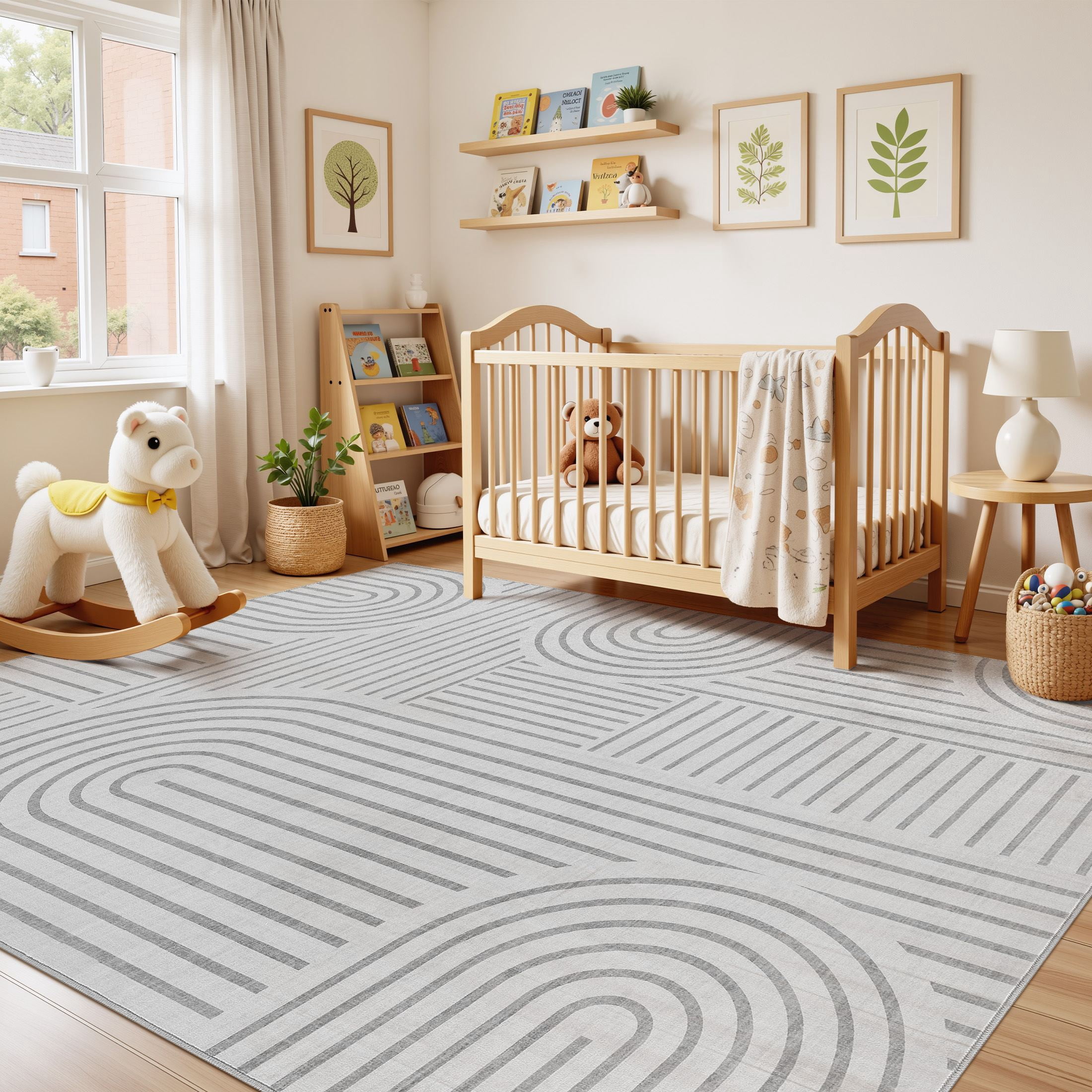 MICGEEK 8'x10' Washable Large Area Rugs for Living Room, Washable Non-slip Soft Indoor Modern Vintage Rug for Bedroom Dining Room Office Home Decor Carpet,Light Gray