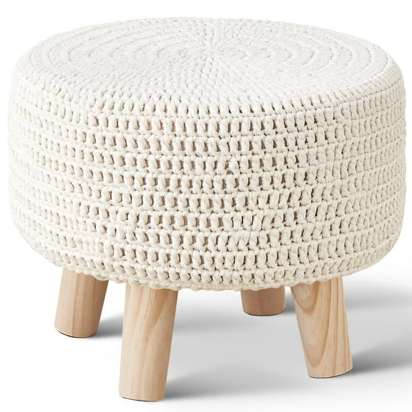 Puf otomano Wimarsbon 100% algodón tejido bohemio beige