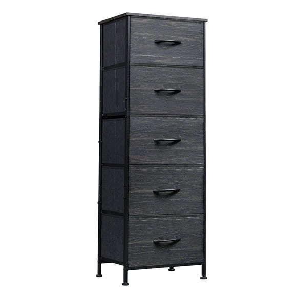 Cómoda WLIVE de tela con 5 cajones y tapa de madera, color negro antracita
