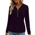 thumbnail image 1 of Blusas de Manga Larga para las Mujeres Cremallera de Cuello en V Delantera Color Sólido Top de Moda Casual, Tops de Color Sólido para las Mujeres, 1 of 9