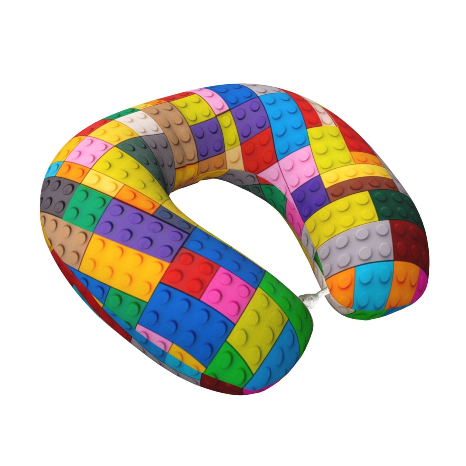 Xecao Colorful Plastic Blocks Pattern Print Memory Foam Cervical Neck Pillow Versatile U-Shaped Pillows for Home,Office,Camping,Travelling,Soft Washable Cover