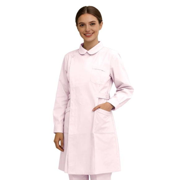 Elegant Themed Lab Coat with Classic Collar and Slanted Pockets for Everyday Rehab and Lab Use