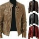 thumbnail image 2 of Chaqueta de cuero sintético con bolsillo decorativo y cremallera cálida para caballero de invierno, chaqueta de cuero de corte entallado y cuello vertical, 2 of 6