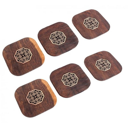 

6 Piece Vintage Chinese Creative Solid Wood Teacup Coaster Set Mats And Holder For Drinks Handicraft 8.7x8.7x1cm