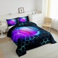 thumbnail image 3 of Castle Fairy Sport Baseball 3 Pieces Queen Comforter Set,Blue Lightning Ultra Soft Bedding Sets,Gradient Hexagon Bedding Comforter Set,Breathable Geometric Home Decor,Reversible, 3 of 8