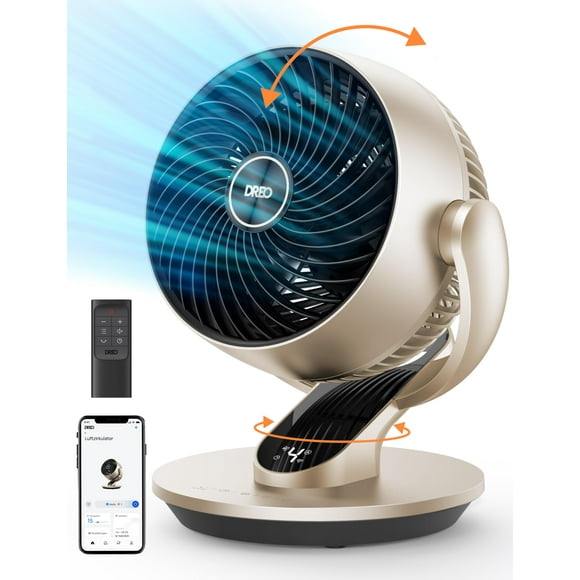 Dreo Ventiladores de mesa inteligentes para dormitorio, ventiladores oscilantes de 13 pulgadas 120°+90° con control remoto/voz/Wifi/Alexa, potente ventilador circulador de aire de 70 pies, 4 velocidad