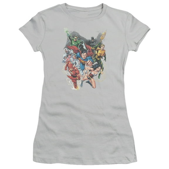 JLA Justice League Refuse To Give Up S/S Junior Women's T-Shirt Sheer Silver
