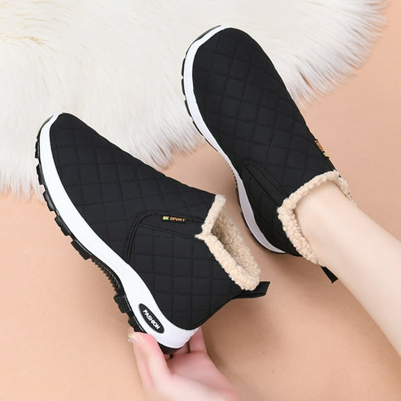 HaoXun Women's Breathable Comfortable Non-Slip Plush Lined Snow Boots - Warm Thick-Soled Slip-On Winter Shoes for Outdoor Leisure Activities
