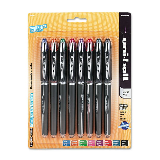 VISION ELITE Stick Roller Ball Pen, Micro 0.5mm, Assorted Ink, Black ...