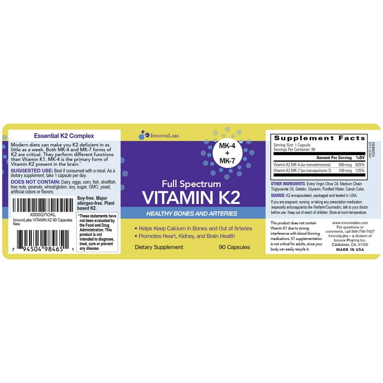 InnovixLabs Full Spectrum Vitamin K2 Capsules, 90 Ct, MK-4 +