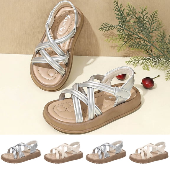 Asxite Toddler Sandals Open Toe Princess Sturdy Soft Sole Sand Style for Girls Shoes 3-8 Y