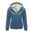 thumbnail image 4 of felwors Long Sleeve Sherpa-Lined Zip-Up Hoodie with Balloon Sleeves Oversized Fleece Sweatshirt for Women Winter Warm Casual Navy for Size XL, 4 of 6