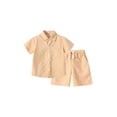 thumbnail image 3 of Fdqin Boys Summer Outfits 6 Pcs Beach Short Sleeve Button Down Shirts and Shorts Vacation Texture Sets for Kids Black Khaki Brown 4-5 Years, 3 of 7