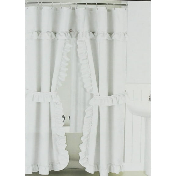 Ruffled Double Swag White Shower Curtain 70 Inch x 72 Inch 12 Count
