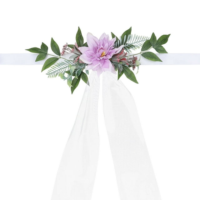6 piezas de decoración para sillas de boda, elegantes flores artificiales, cintas de gasa y vegetación, flores para sillas de boda.