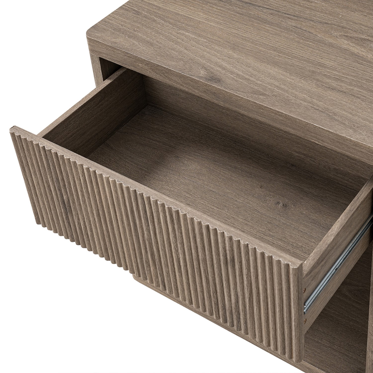 Modern Fluted Nightstand with Drawer Storage, Large Wide Bedside Table with Open Shelf, Mid Century End Table for Bedroom, Living Room Sofa Couch, Home Office, Grey