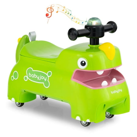Infans Ride on Toy Baby Dinosaur Sliding Car w/ 4 Universal Casters Under-Seat Storage