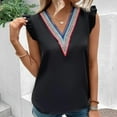 thumbnail image 4 of Women's V Neck Blouse Dressy Casual Tops for Lady Comfy Casual Shirts Summer Clothes for Teen Girls Solid Color Short Sleeve Loose Fit Flowy Tunic Tops Vintage Fashion 2024 Black T Shirts XL, 4 of 9